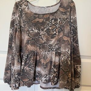 Puff sleeve Babydoll Peplum Snake Print Square Neck Blouse, Mob Wife, Boutique